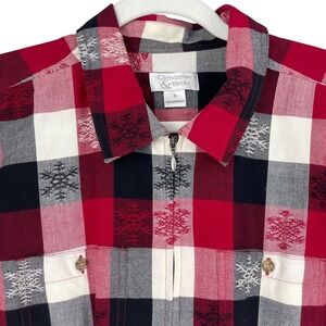 Christopher‎ & Banks Shirt Womens Small Red Plaid Check Snowflake Zip Up Cotton
